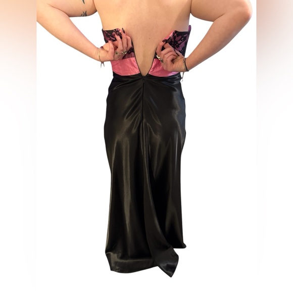 Gunne Sax by Jessica McClintock Elegant Black and Pink Strapless Maxi Dress Sz 5 - Picture 7 of 11